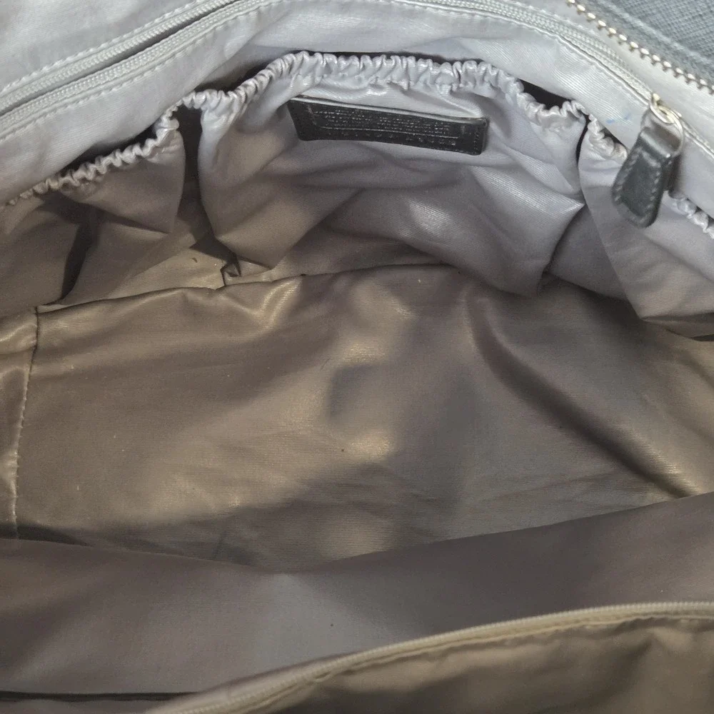Coach Black Saffiano Leather Tote Shoulder Bag Silver Hardware Multi Pocket...